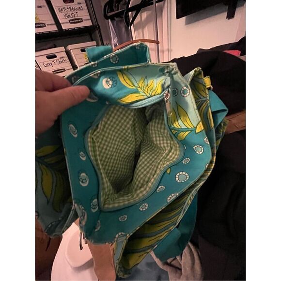 Graham Kandiah NY Teal and Yellow Cotton Purse. India - Picture 3 of 4